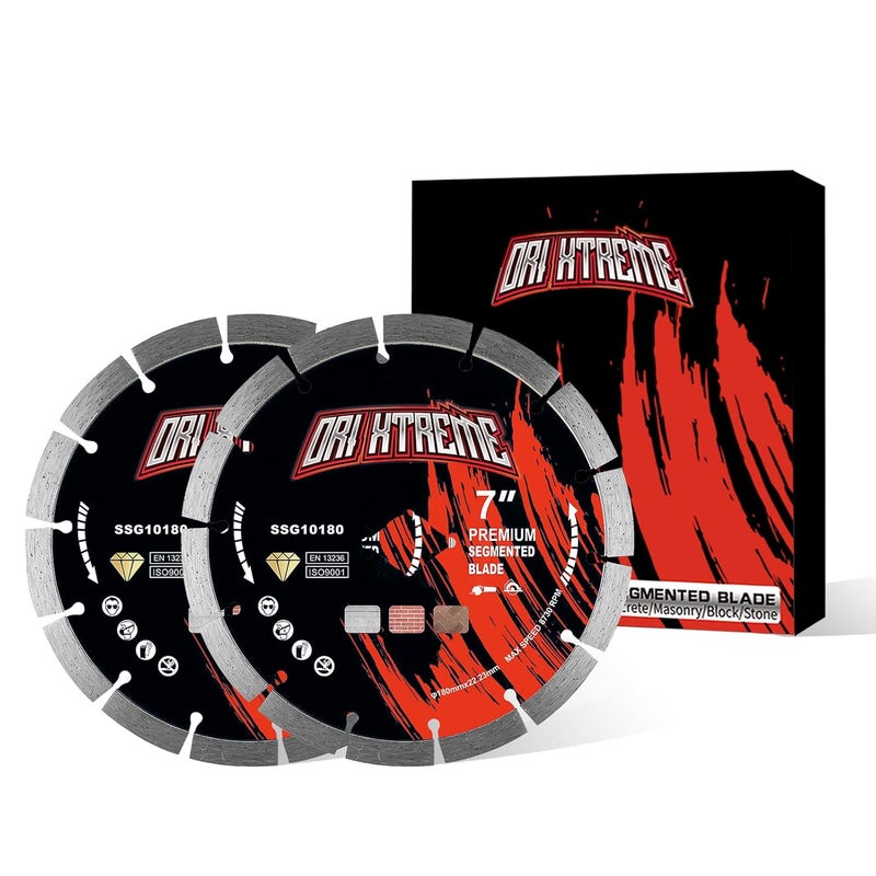 ORIXTREME 7 Inch Diamond Saw Blade 2Pcs, Segmented General Purpose Blade Dry/Wet Cutting Concrete, Masonry, Brick, Block,7/8"-5/8” Arbor - Image 1